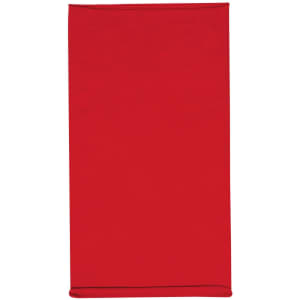 A red headband made of cotton, featuring a logo, ideal for various headwear styles.