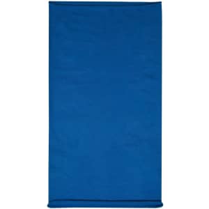 A blue cotton headband featuring a branding logo, displayed flat.