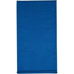 A blue headband made of cotton fabric, featuring a simple design and a logo.