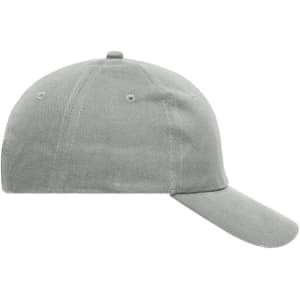 A heavy cotton grey 6-panel cap with a curved brim and adjustable back, featuring a small logo.