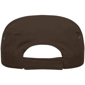 A military cap in a deep brown colour with a flat brim and adjustable back. It features ventilation eyelets.
