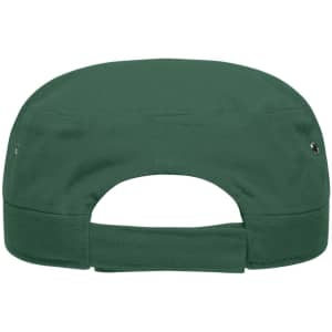 A military cap in dark green, featuring a rear adjustable strap and ventilation eyelets.