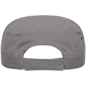 A grey military cap with a back strap and ventilation holes. It features a logo branding on the side.