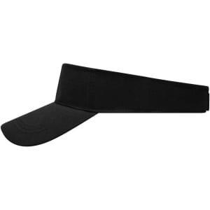 A black fashion sunvisor featuring a wide brim and an adjustable strap at the back. It has a logo on the band.
