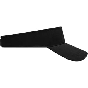 A black fashion sunvisor with a wide brim and adjustable strap. It features a logo on the band.