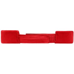 A red sun visor with two adjustable ends, featuring a simple, unembellished design.