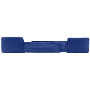 A blue fashion sunvisor with a textured band and square ends, featuring a logo on one side.