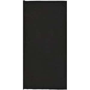 A black bandanna made from cotton featuring a logo. It's designed for headwear use.
