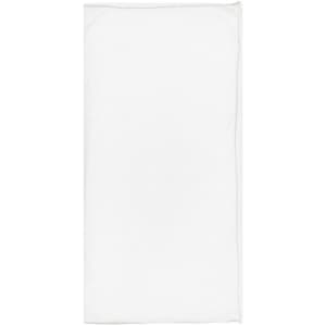 A white cotton bandanna featuring a logo, suitable for various headwear styles.