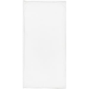 A white bandanna made of cotton, featuring a branded logo.