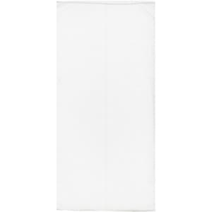 A white bandanna made from cotton, featuring a logo. Suitable for headwear use.