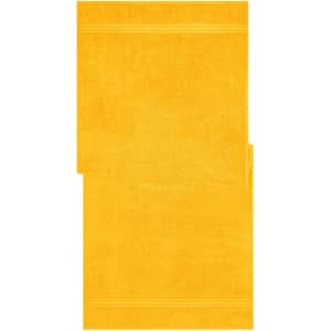 A yellow sauna sheet, featuring a soft texture and a simple, clean design. There is a logo in the corner.