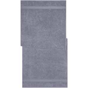 A grey sauna sheet with a textured surface and two striped accents. It has a simple, elegant design.