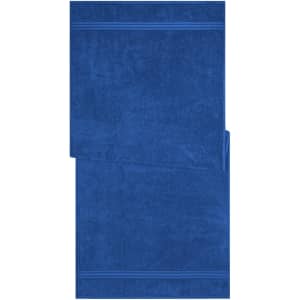 A blue sauna sheet made of soft fabric, featuring a ribbed design along the edges. It has a simple, solid colour.