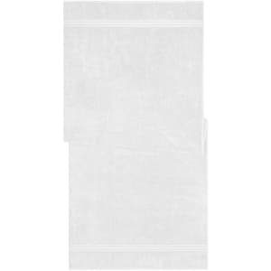 A white sauna sheet with a textured design, featuring two overlapping sections. The product has a simple stitched accent.