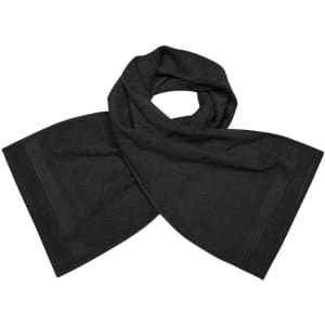 A black sport towel with a folded design, featuring a simple logo. Suitable for gym and outdoor activities.