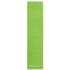 A bright green sport towel with a hanging loop, suitable for gym or outdoor use.
