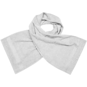 A grey sports towel with a soft texture, featuring a simple design and logo branding.