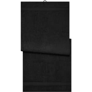 A black sauna sheet with a textured finish, featuring a small hanging loop and a folded section.
