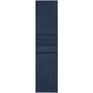 A knitted scarf in dark navy, featuring a textured ribbed design. Includes branding.