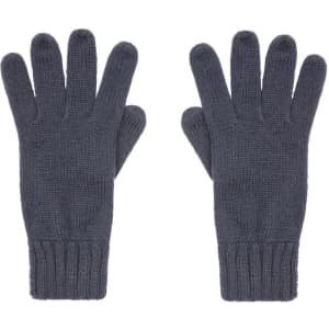 Knitted gloves in dark grey, featuring a ribbed cuff and five-finger design, with a logo present.