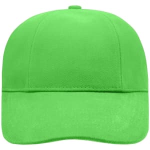 A bright green 6 panel cap featuring a structured design and a logo on the front.