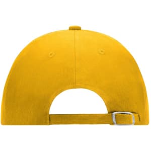 A yellow 6 Panel Raver Cap featuring an adjustable strap and a plain back design.