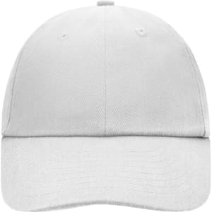 A white 6-panel cap featuring a curved brim and classic design, with an embedded logo.