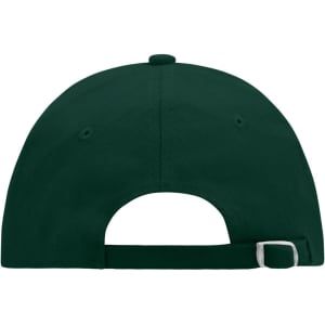 A green 6 Panel Raver Sandwich Cap featuring an adjustable strap and a rear opening. It includes a logo on the back.