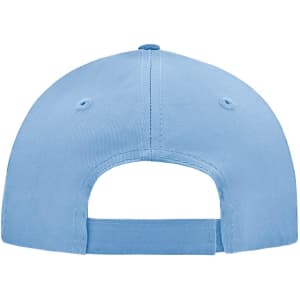 A light blue 5-panel cap featuring a rear adjustable strap and ventilation holes. It has a logo on the back.
