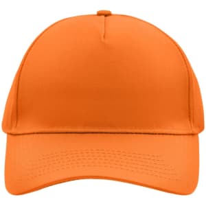 An orange 5-panel cap with a curved brim and a plain design. It features a branding logo on the front.