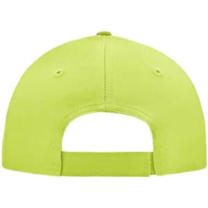 A bright yellow 5 panel cap featuring a back opening and ventilation holes. The cap has a logo on it.