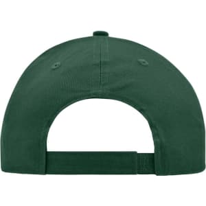 A green brushed six-panel cap featuring a strapback closure and ventilation holes. It has a logo.