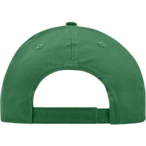 A green brushed six-panel cap with an adjustable strap and a logo on the back.