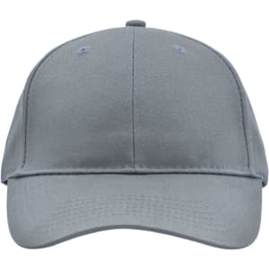 A grey brushed 6 panel cap featuring a structured design and a logo on the front.