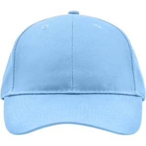 A light blue brushed 6 panel cap featuring a curved brim and a logo on the front.