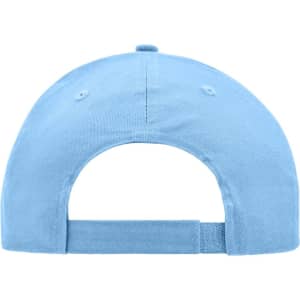 A light blue brushed six-panel cap featuring a rear adjustable strap and a logo on the back.