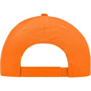 An orange brushed 6 panel cap featuring a back strap and branding on the side.