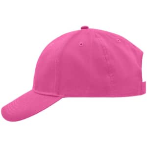 A pink brushed 6 panel cap featuring a logo, designed for headwear.