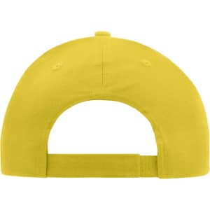A bright yellow brushed 6 panel cap featuring an adjustable strap and a logo on the back.