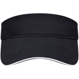 A black sandwich sunvisor featuring a wide brim and a contrasting underbrim, with a logo on the front.