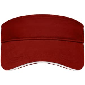 A red sandwich sunvisor featuring a wide brim and a fitted band. The visor has a simple design with no visible logos.