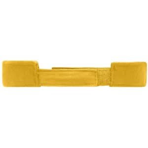 A yellow sandwich sunvisor with soft fabric and adjustable straps for secure fit. It features a branding logo.