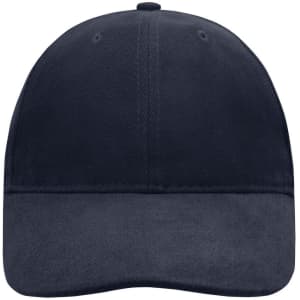 A navy blue six-panel cap with a soft lining and a curved brim. It features a logo on the front.