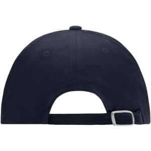 A navy blue 6-panel cap featuring a strap back closure and a small logo on the side.