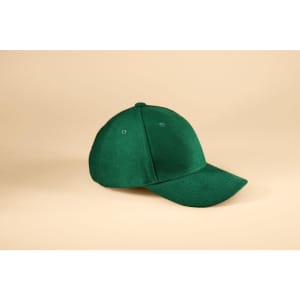 A green six-panel raver cap with a curved brim and a logo on the side.