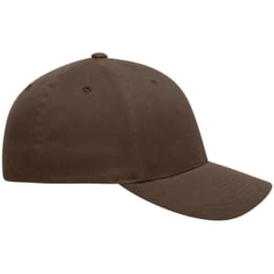A brown Original Flexfit® cap with a curved brim and ventilation holes. It has a branding logo on the side.