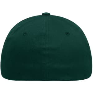 A dark green cap with a rounded top, featuring ventilation holes and a logo on the side.
