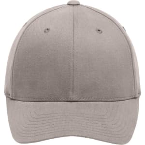 A grey Original Flexfit® cap with a structured design and a curved brim, featuring a logo on the side.