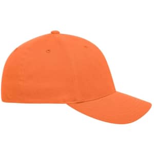An orange Original Flexfit® cap with a curved brim and a fitted design. It features a logo on the side.